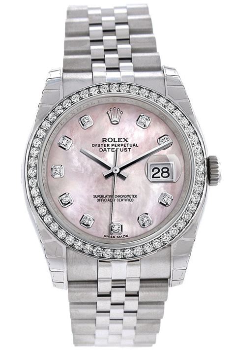 rolex mother of pearl womens|Rolex 36mm Datejust diamond bezel.